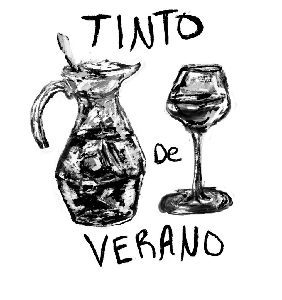 Drawing of Tinto de Verano in a pitcher with a wine glass
