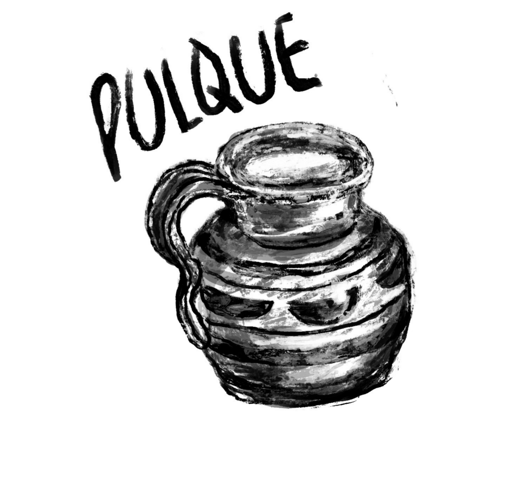 Drawing of Pulque in a clay cup